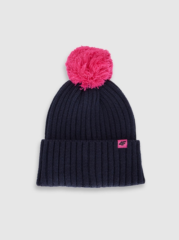 Dziecięca czapka z pomponem 4F 4FJRAW25ACAPU0745 - granatowa