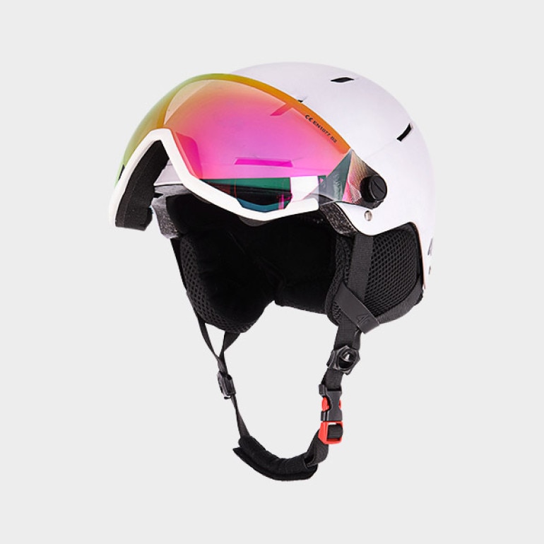 Dziecięcy kask narciarski z goglami 4F 4FJWMM00AHELU122 - biały