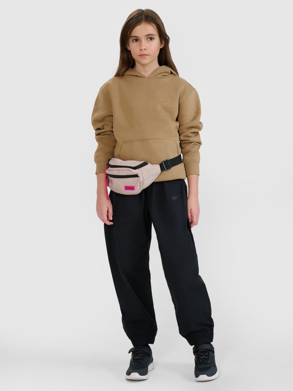 Dziewczęca bluza dresowa nierozpinana z kapturem 4F 4FJRAW24TSWSF1831 - beżowa