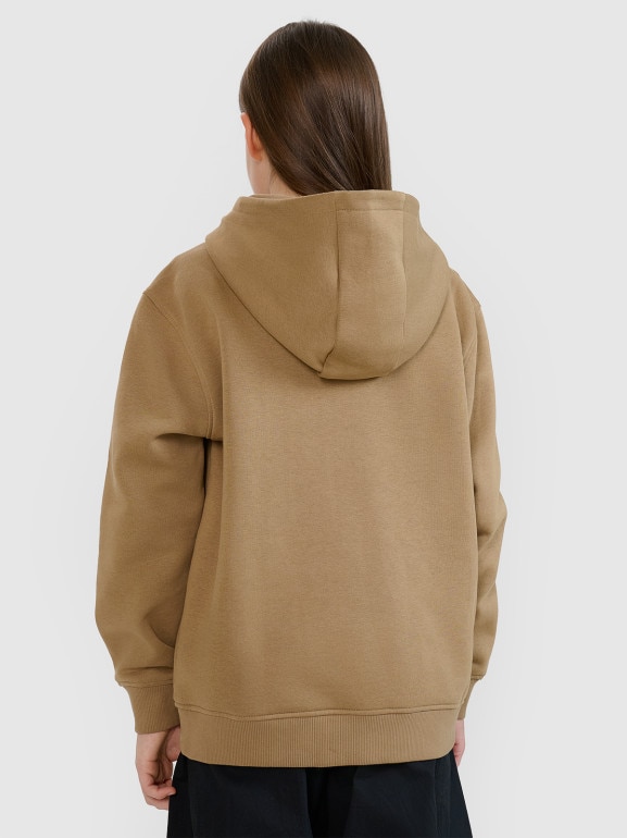 Dziewczęca bluza dresowa nierozpinana z kapturem 4F 4FJRAW24TSWSF1831 - beżowa