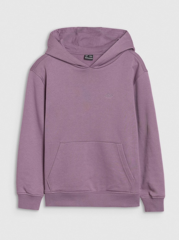 Dziewczęca bluza dresowa nierozpinana z kapturem 4F 4FJRAW24TSWSF1831 - fioletowa