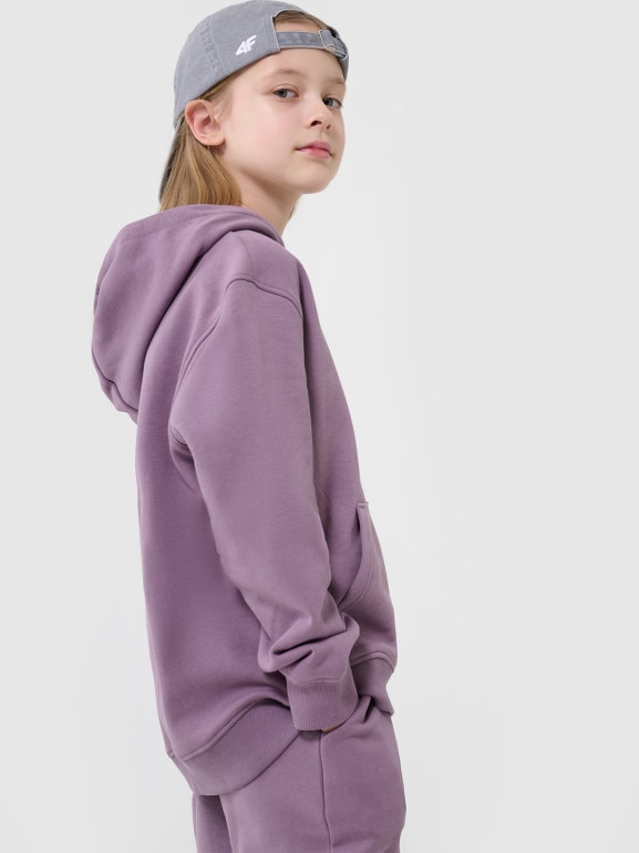 Dziewczęca bluza dresowa nierozpinana z kapturem 4F 4FJRAW24TSWSF1831 - fioletowa