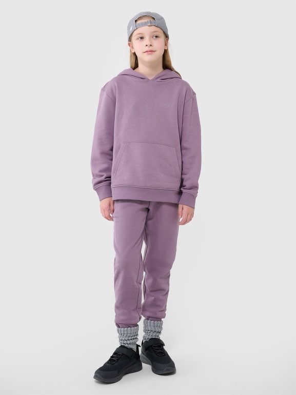 Dziewczęca bluza dresowa nierozpinana z kapturem 4F 4FJRAW24TSWSF1831 - fioletowa
