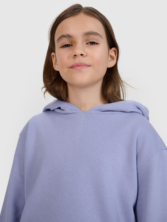 Dziewczęca bluza dresowa nierozpinana z kapturem 4F 4FJRAW24TSWSF1831 - niebieska
