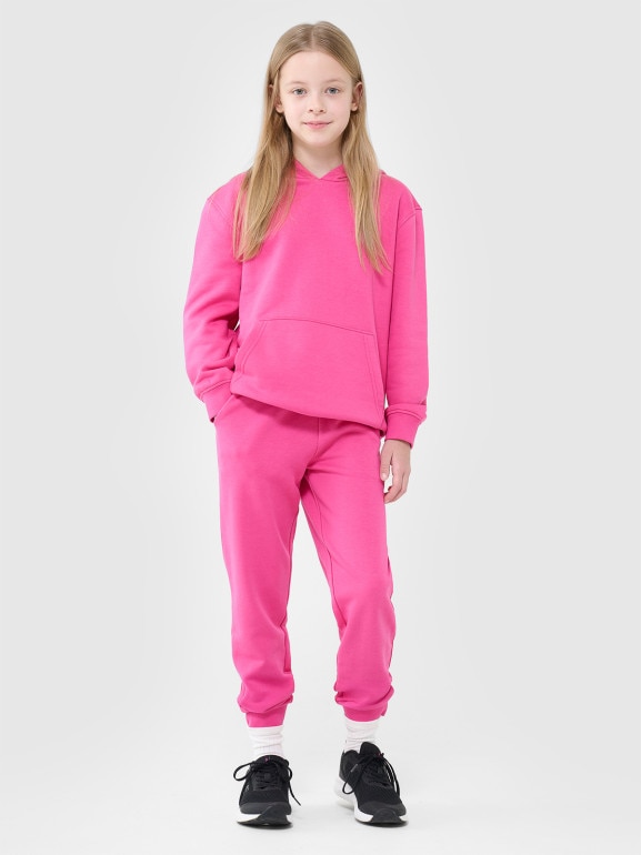 Dziewczęca bluza dresowa nierozpinana z kapturem 4F 4FJRAW24TSWSF1831 - różowa