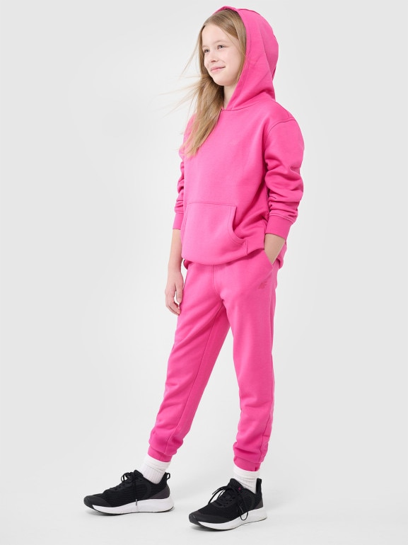 Dziewczęca bluza dresowa nierozpinana z kapturem 4F 4FJRAW24TSWSF1831 - różowa