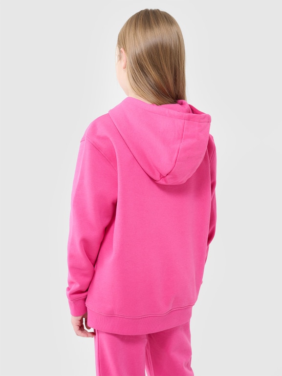 Dziewczęca bluza dresowa nierozpinana z kapturem 4F 4FJRAW24TSWSF1831 - różowa