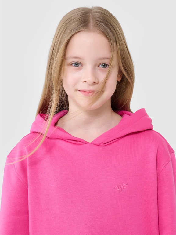 Dziewczęca bluza dresowa nierozpinana z kapturem 4F 4FJRAW24TSWSF1831 - różowa