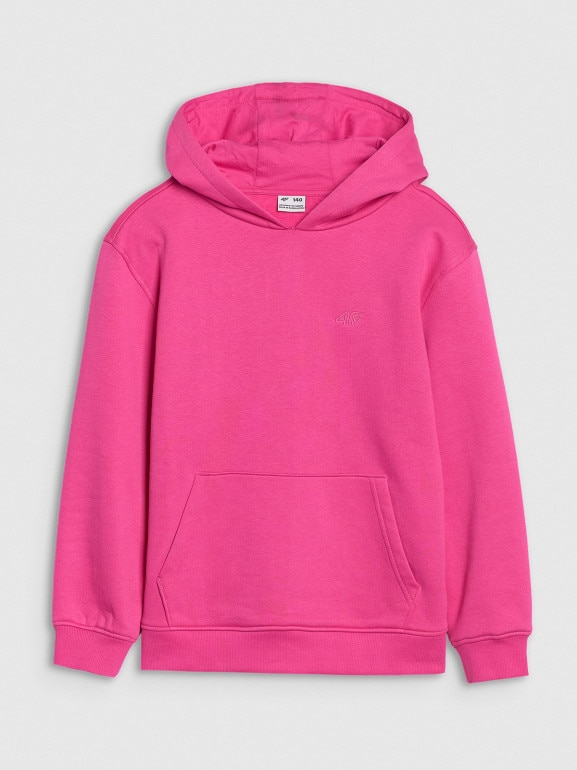 Dziewczęca bluza dresowa nierozpinana z kapturem 4F 4FJRAW24TSWSF1831 - różowa