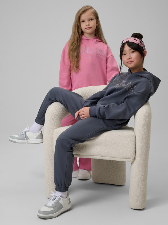 Dziewczęca bluza dresowa nierozpinana z kapturem 4F 4FJRSS26TSWSF2627 - szara
