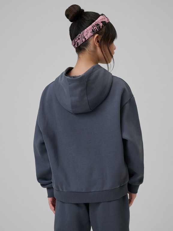 Dziewczęca bluza dresowa nierozpinana z kapturem 4F 4FJRSS26TSWSF2627 - szara