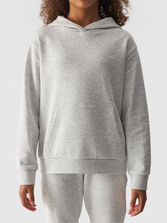 Dziewczęca bluza dresowa nierozpinana z kapturem 4F 4FJWMM00TSWSF1316 - szara