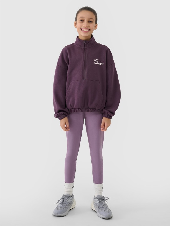 Bluza dresowa nierozpinana bez kaptura dziewczęca - fioletowa