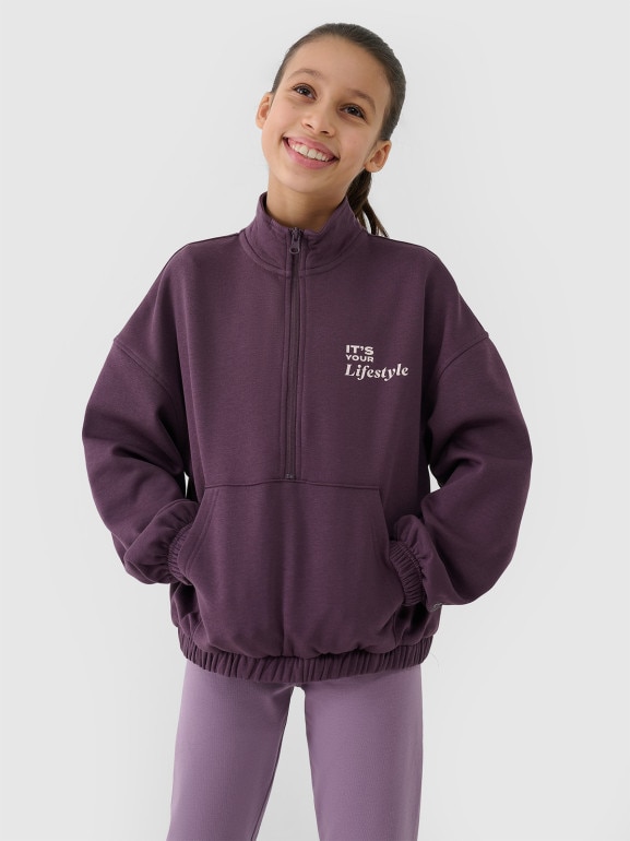 Bluza dresowa nierozpinana bez kaptura dziewczęca - fioletowa