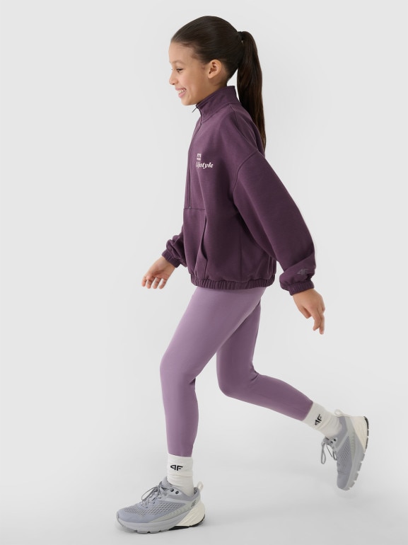 Bluza dresowa nierozpinana bez kaptura dziewczęca - fioletowa