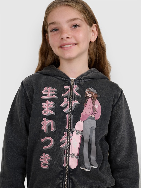 Dziewczęca bluza dresowa rozpinana z kapturem 4F 4FJRAW25TSWSF2292 - szara