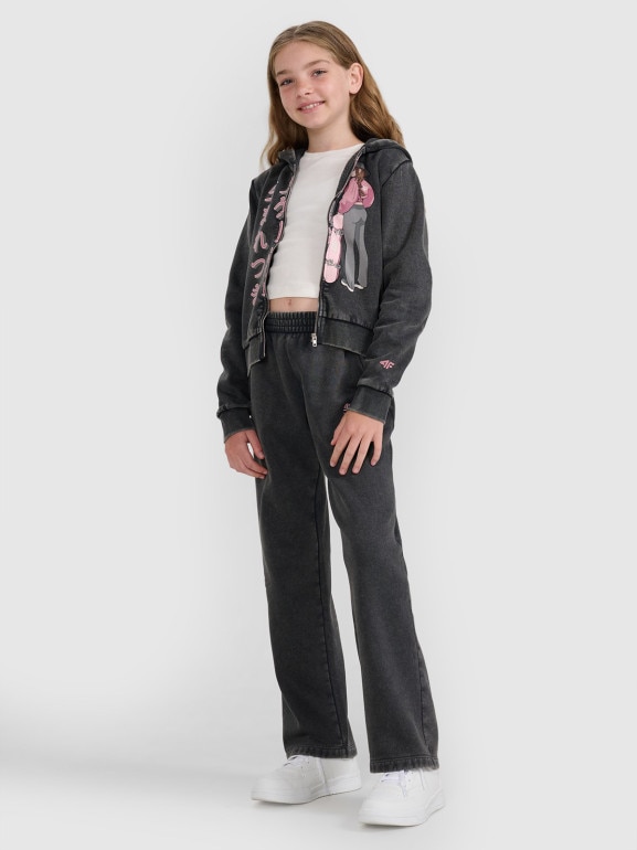 Dziewczęca bluza dresowa rozpinana z kapturem 4F 4FJRAW25TSWSF2292 - szara