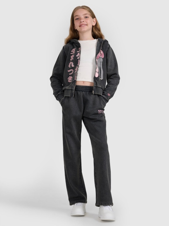 Dziewczęca bluza dresowa rozpinana z kapturem 4F 4FJRAW25TSWSF2292 - szara