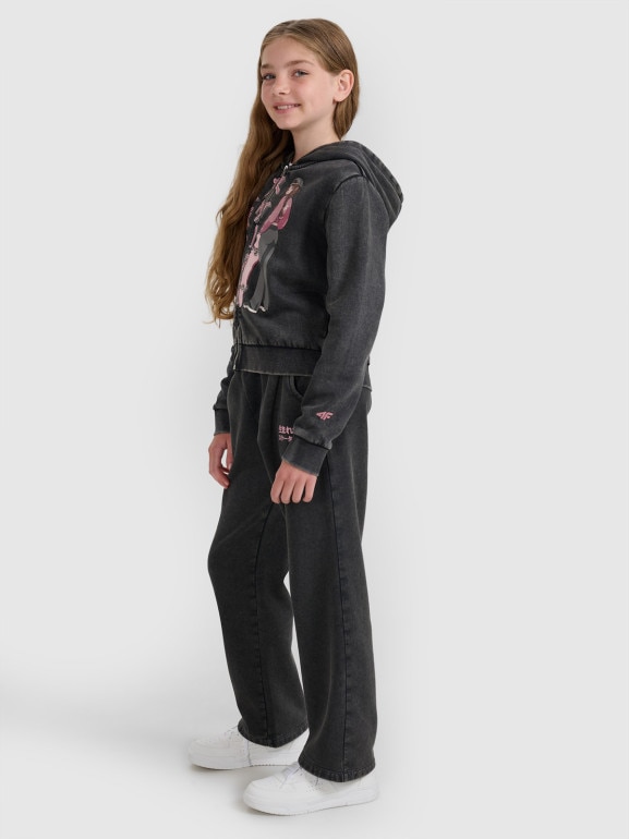 Dziewczęca bluza dresowa rozpinana z kapturem 4F 4FJRAW25TSWSF2292 - szara