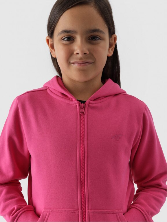 Dziewczęca bluza dresowa rozpinana z kapturem 4F 4FJWMM00TSWSF1315 - różowa
