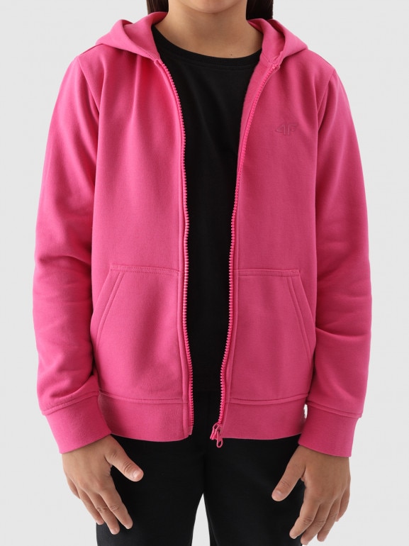 Dziewczęca bluza dresowa rozpinana z kapturem 4F 4FJWMM00TSWSF1315 - różowa