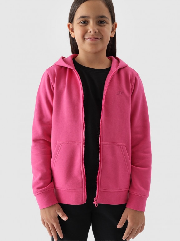Dziewczęca bluza dresowa rozpinana z kapturem 4F 4FJWMM00TSWSF1315 - różowa