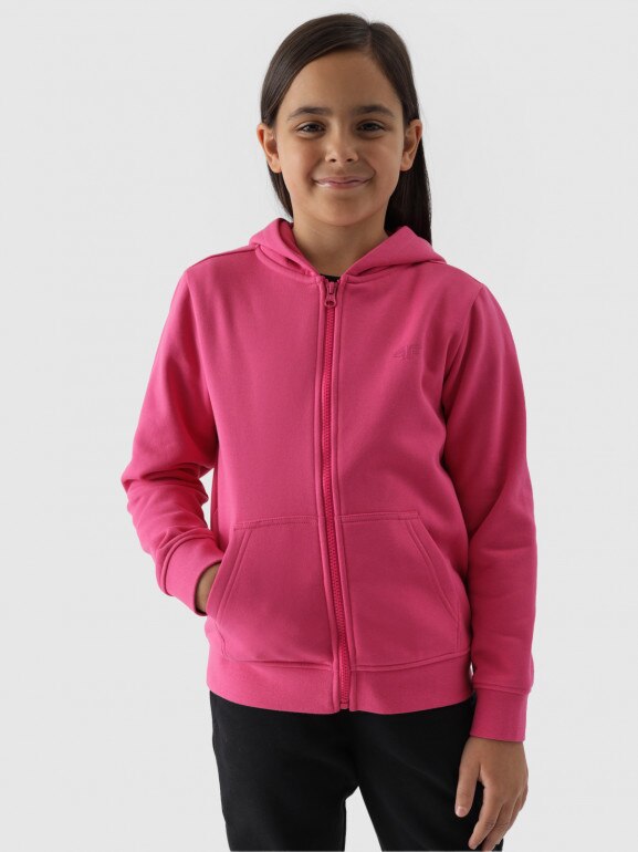 Dziewczęca bluza dresowa rozpinana z kapturem 4F 4FJWMM00TSWSF1315 - różowa
