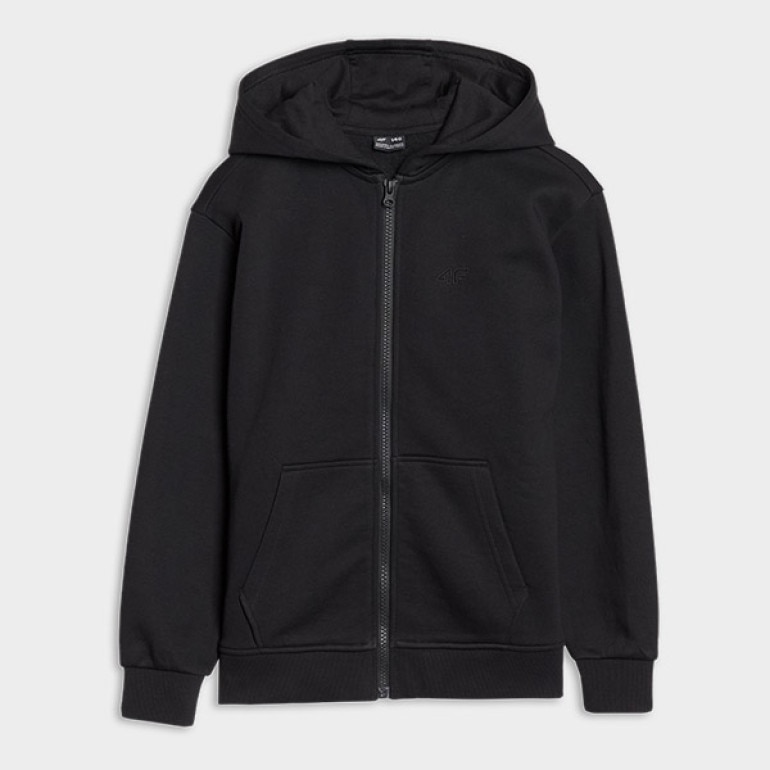 Dziewczęca bluza dresowa rozpinana z kapturem 4F 4FJWMM00TSWSF1861 - czarna