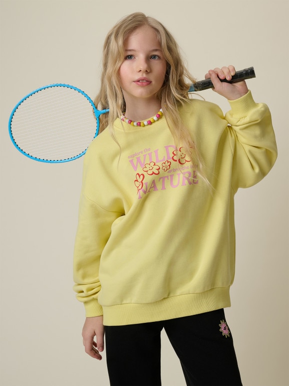 Dziewczęca bluza nierozpinana bez kaptura 4F 4FJRSS26TSWSF2812 - żółta