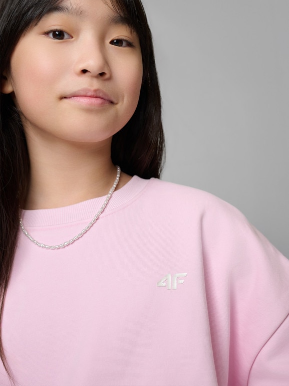Dziewczęca bluza nierozpinana bez kaptura 4F 4FJRSS26TSWSF2819 - różowa