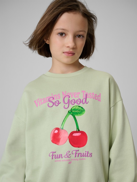 Dziewczęca bluza nierozpinana bez kaptura 4F 4FJRSS26TSWSF2903 - miętowa