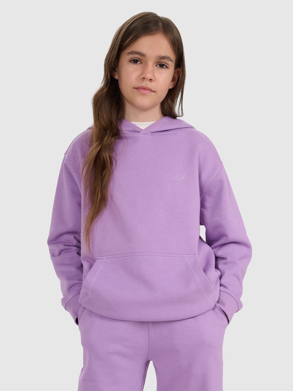 Dziewczęca bluza nierozpinana z kapturem 4F 4FJRAW25TSWSF2467 - fioletowa