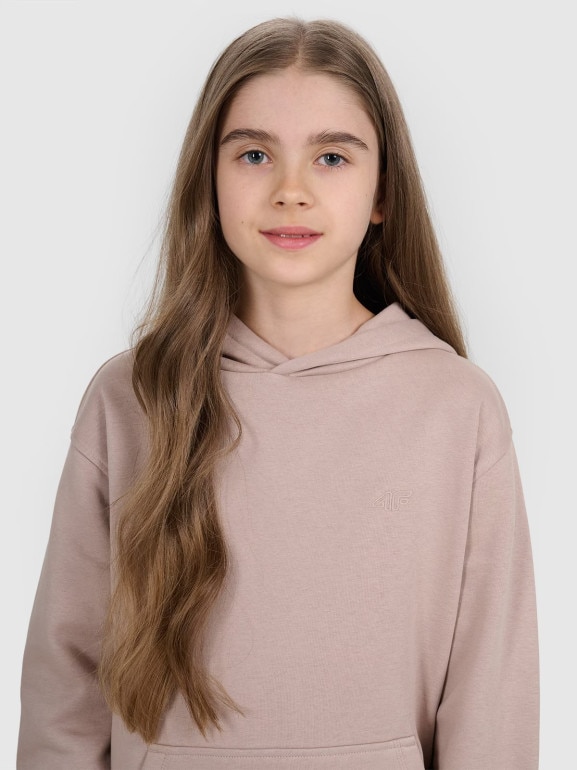 Dziewczęca bluza nierozpinana z kapturem 4F 4FJRAW25TSWSF2467 - beżowa