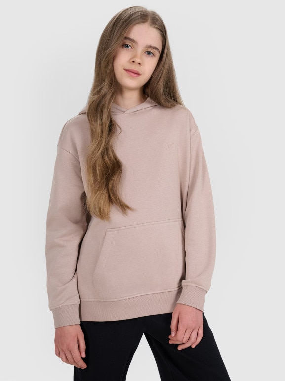 Dziewczęca bluza nierozpinana z kapturem 4F 4FJRAW25TSWSF2467 - beżowa