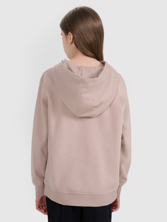 Dziewczęca bluza nierozpinana z kapturem 4F 4FJRAW25TSWSF2467 - beżowa