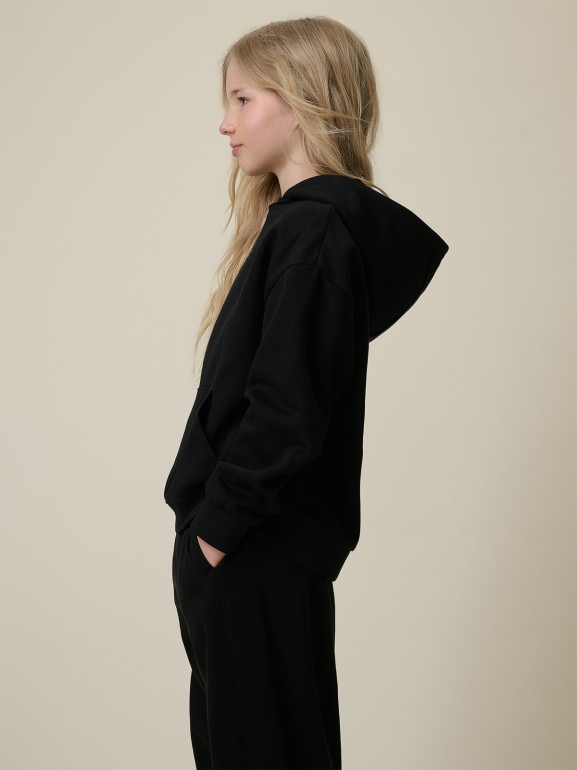 Dziewczęca bluza nierozpinana z kapturem 4F 4FJRSS26TSWSF2810 - czarna