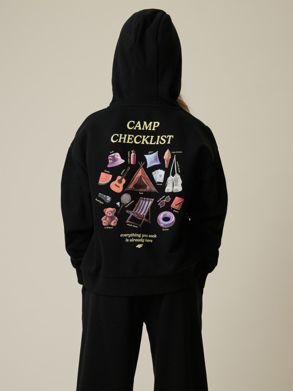 Dziewczęca bluza nierozpinana z kapturem 4F 4FJRSS26TSWSF2810 - czarna