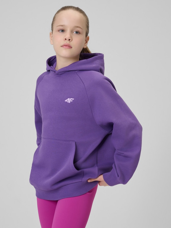 Dziewczęca bluza nierozpinana z kapturem 4F 4FJRSS26TSWSF3040 - fioletowa
