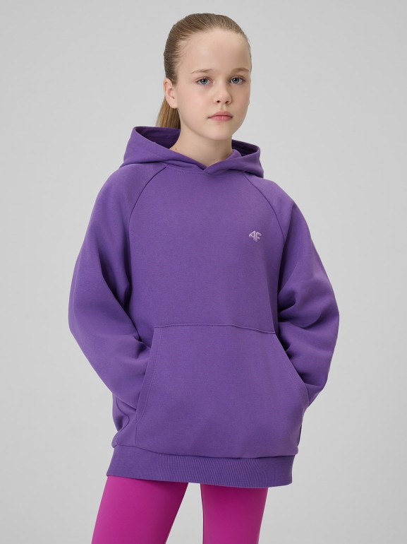 Dziewczęca bluza nierozpinana z kapturem 4F 4FJRSS26TSWSF3040 - fioletowa