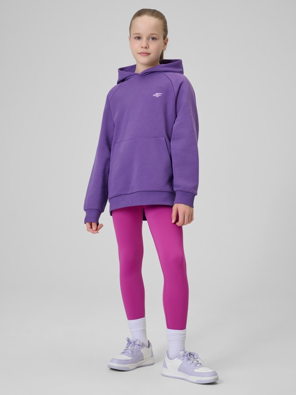 Dziewczęca bluza nierozpinana z kapturem 4F 4FJRSS26TSWSF3040 - fioletowa