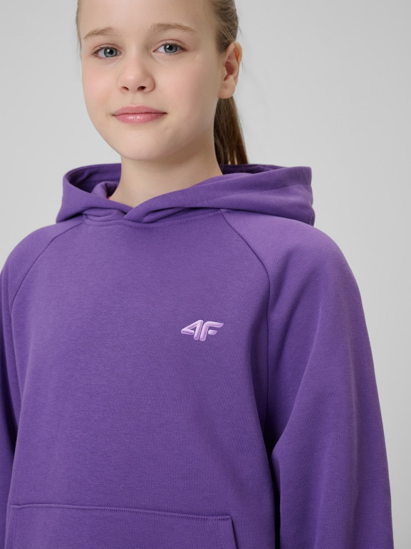 Dziewczęca bluza nierozpinana z kapturem 4F 4FJRSS26TSWSF3040 - fioletowa