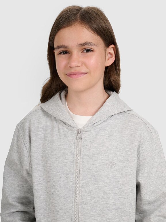 Dziewczęca bluza rozpinana z kapturem 4F 4FJRMM00TSWSF2464 - szary