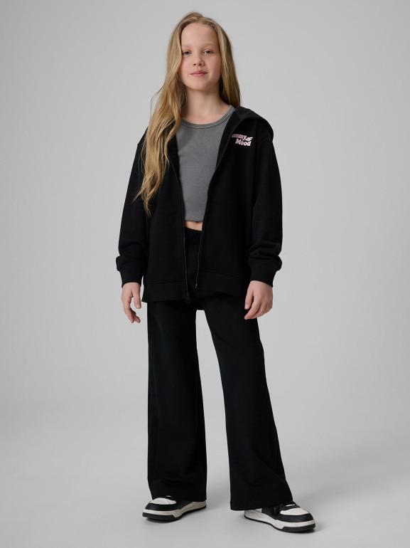 Dziewczęca bluza rozpinana z kapturem 4F 4FJRSS26TSWSF2902 - czarna