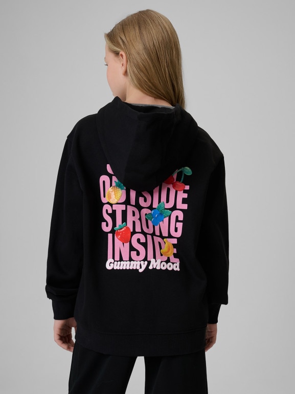 Dziewczęca bluza rozpinana z kapturem 4F 4FJRSS26TSWSF2902 - czarna