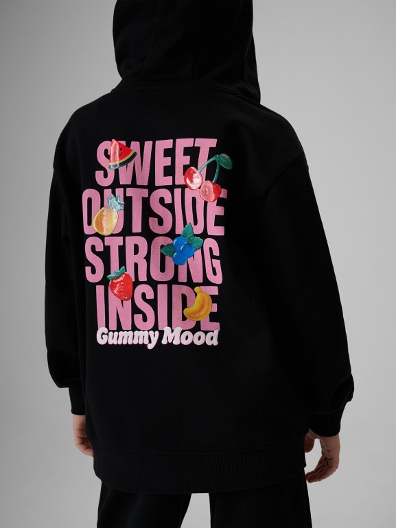 Dziewczęca bluza rozpinana z kapturem 4F 4FJRSS26TSWSF2902 - czarna