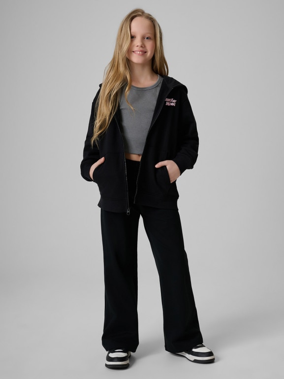 Dziewczęca bluza rozpinana z kapturem 4F 4FJRSS26TSWSF2902 - czarna