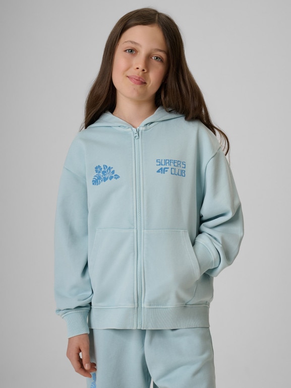 Dziewczęca bluza rozpinana z kapturem 4F 4FJRSS26TSWSF2971 - niebieska