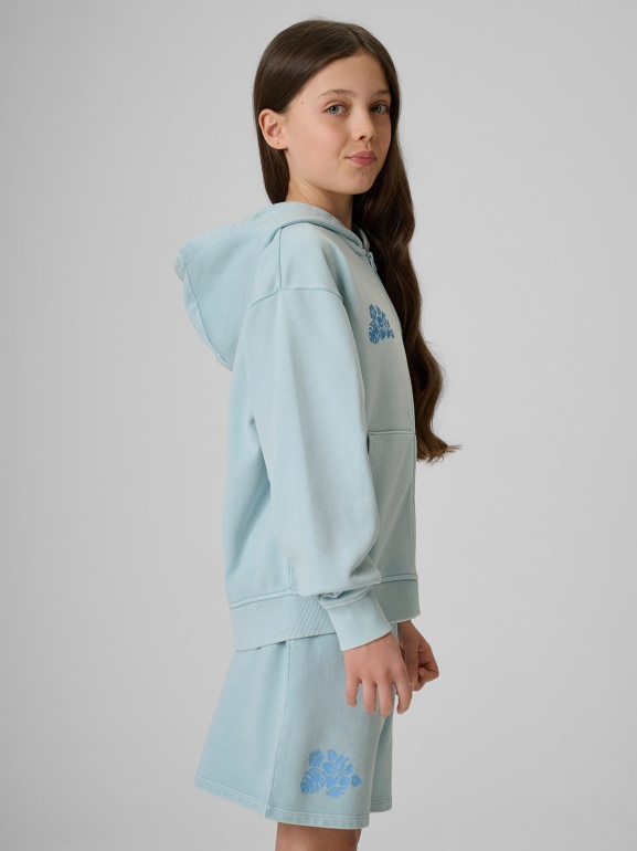 Dziewczęca bluza rozpinana z kapturem 4F 4FJRSS26TSWSF2971 - niebieska