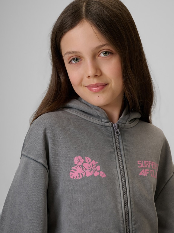 Dziewczęca bluza rozpinana z kapturem 4F 4FJRSS26TSWSF2971 - szara