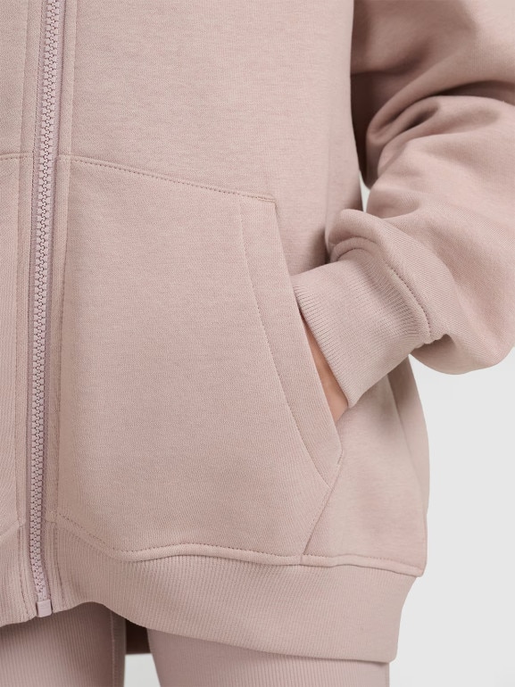 Dziewczęca bluza rozpinana z kapturem 4F 4FJWAW25TSWSF1941 - beżowa